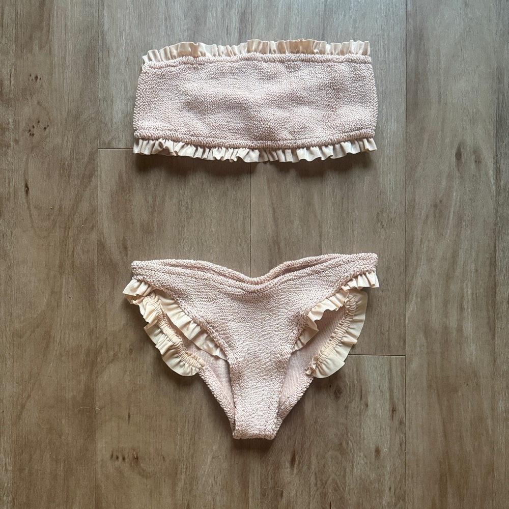 BRAND NEW Hunza G Strapless Nude / Pink bikini set